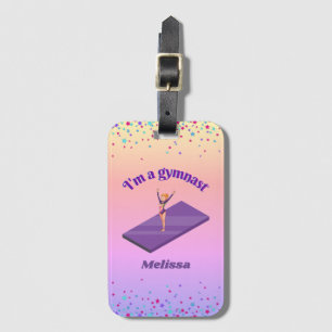 I'm A Gymnast - Girl w/ Leotard on Purple Gym Mat  Luggage Tag