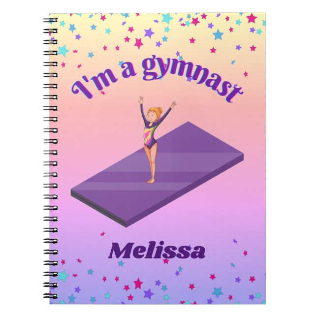 I'm A Gymnast - Girl w/ Leotard on Purple Gym Mat  Notebook (Front)