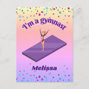 I'm A Gymnast - Girl w/ Leotard on Purple Gym Mat Postcard