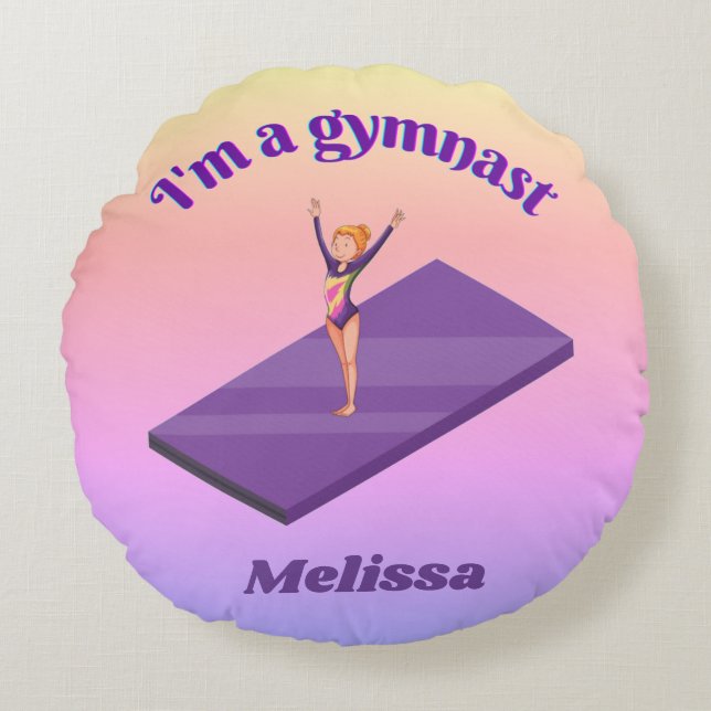 I'm A Gymnast - Girl w/ Leotard on Purple Gym Mat  Round Cushion (Front)