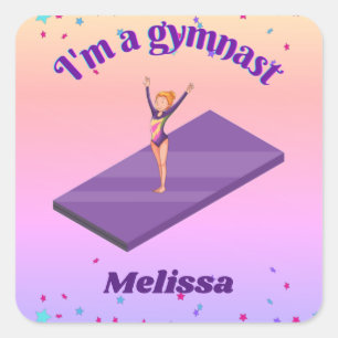 I'm A Gymnast - Girl w/ Leotard on Purple Gym Mat  Square Sticker