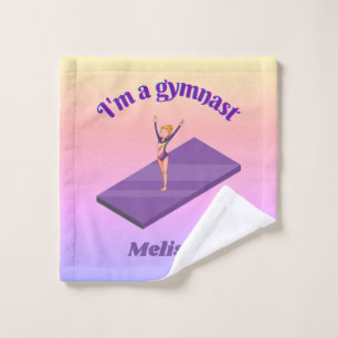 I'm A Gymnast - Girl w/ Leotard on Purple Gym Mat  Wash Cloth