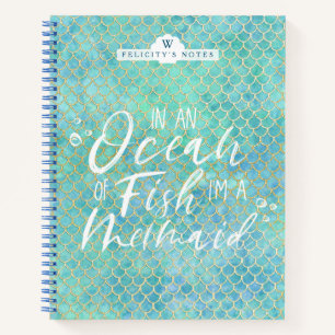 I'm a Mermaid   Aqua & Gold Mermaid Scale Pattern Notebook