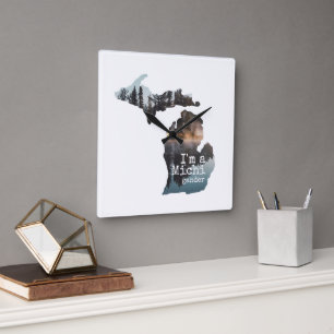 I'm A Michigander Lake Photo Filled Silhouette Square Wall Clock