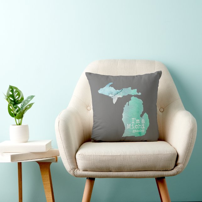 I'm A Michigander Michigan Silhouette On Grey Cushion (I'm A Michigander Michigan Silhouette On Gray Throw Pillow from The Michigander!)