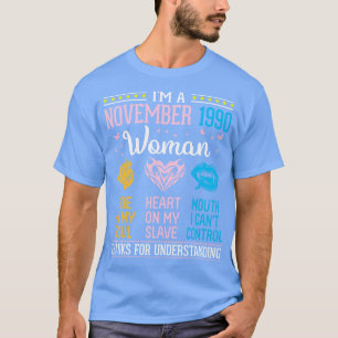 Im A November 1990 Woman Fire In My Soul Heart On T-Shirt