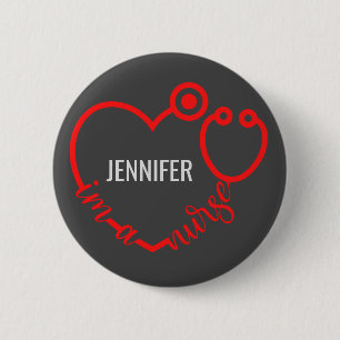 I'm A Nurse Stethoscope Heart Custom Gift Birthday 6 Cm Round Badge
