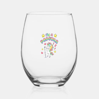 I'm A Popstar Happy Singing Unicorn Popstar T-Shir Stemless Wine Glass
