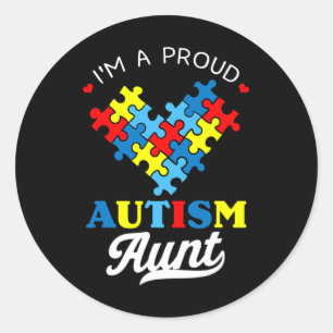 I'm A Proud Autism Aunt Autism Awareness Heart Nie Classic Round Sticker