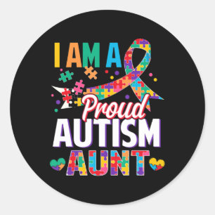 I'm a Proud Autism Aunt Autism Awareness Puzzle Pi Classic Round Sticker