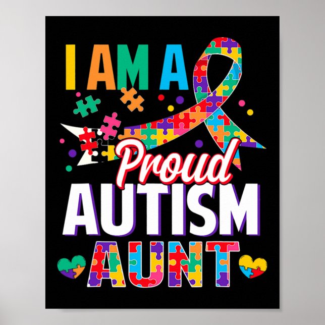 I'm A Proud Autism Aunt Autism Awareness Puzzle Pi Poster (Front)