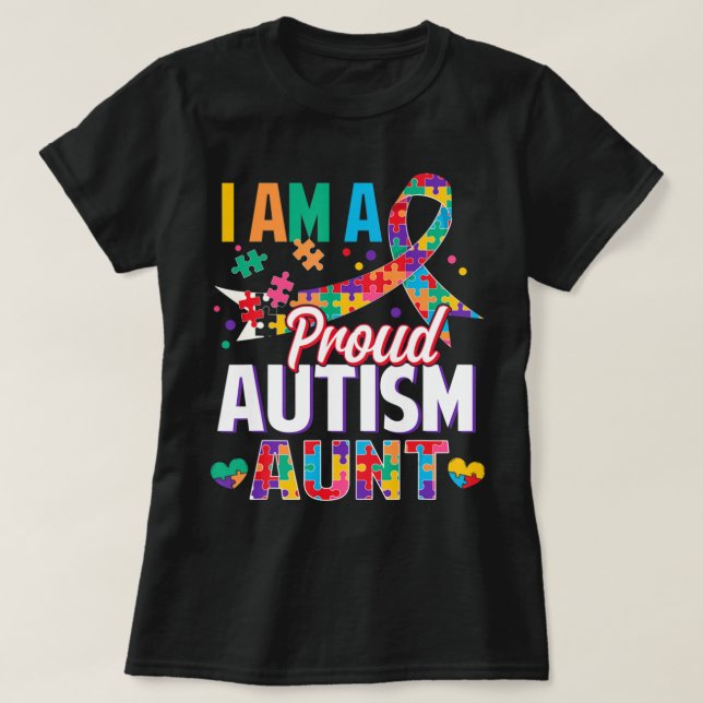 I'm a Proud Autism Aunt Autism Awareness Puzzle Pi T-Shirt (Design Front)