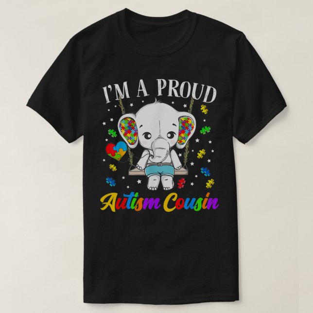 I'm A Proud Autism Cousin Cute Elephant Puzzle Pie T-Shirt (Design Front)