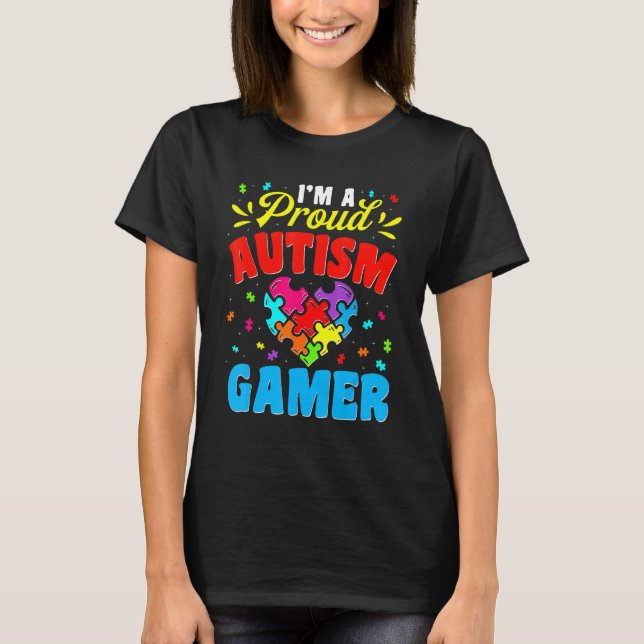 I'm A Proud Autism Gamer Kids Youth Heart Autism A T-Shirt (Front)