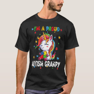 I'm A Proud Autism Grampy Awareness Puzzle Unicorn T-Shirt