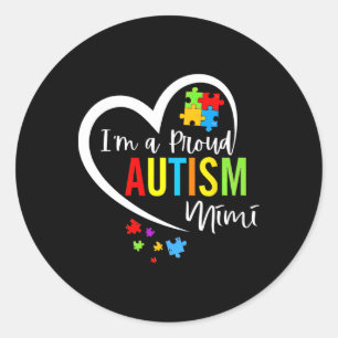 I'm A Proud Autism Mimi Heart Autism Awareness Puz Classic Round Sticker