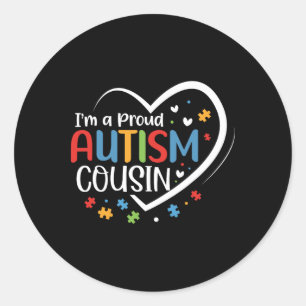 I'm A Proud Cousin Love Heart Autism Awareness Puz Classic Round Sticker