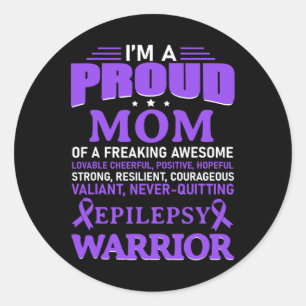 I'm A Proud Mum Epilepsy Awareness Purple Ribbon W Classic Round Sticker