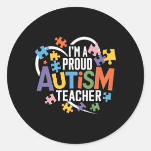 I'm A Proud Teacher Autism Awareness Love Heart Pu Classic Round Sticker