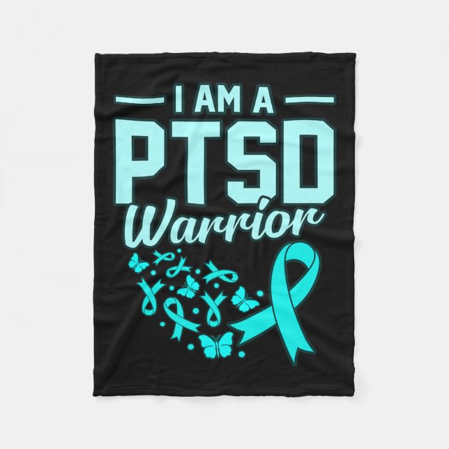 I'm A Ptsd Warrior Stress Awareness Ribbon Support Fleece Blanket (Front)