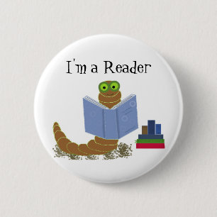 I'm a Reader Book Worm 6 Cm Round Badge