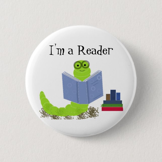 I'm a Reader, Bookworm 6 Cm Round Badge (Front)