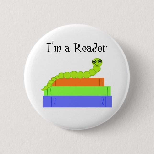 I'm a Reader, Bookworm 6 Cm Round Badge (Front)