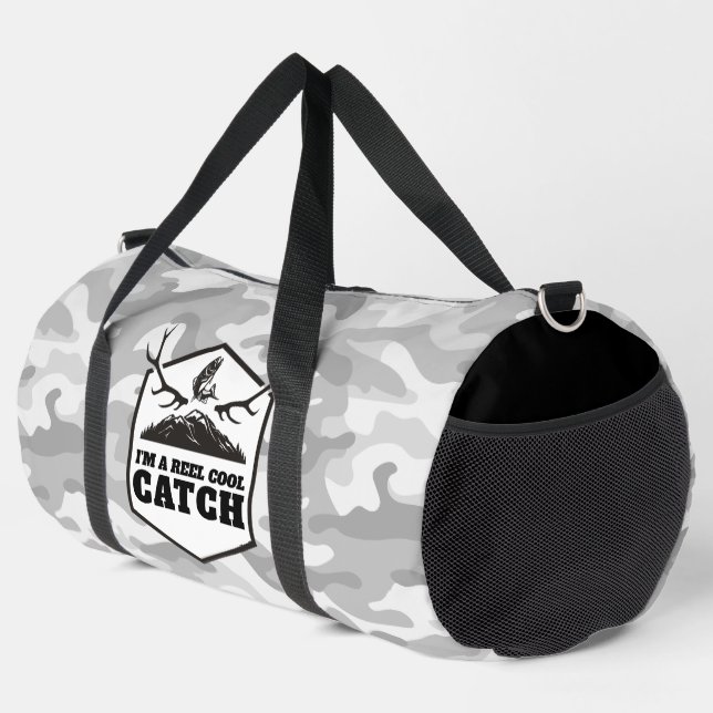 I'm a Reel Cool Catch Grey Camo Duffle Bag (Right Corner)