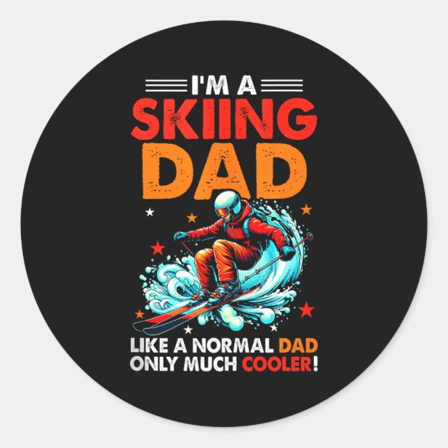Im A Skiing Dad Definition Much Cooler Funny Fathe Classic Round Sticker (Front)