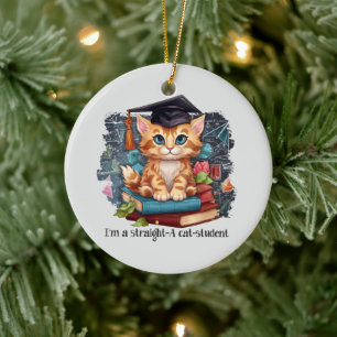 I'm A Straight A Cat Student Ceramic Tree Decoration