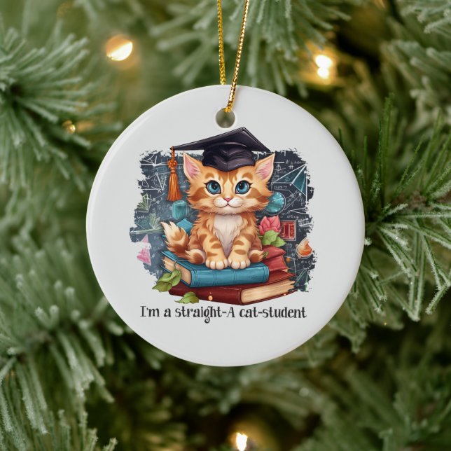 I'm A Straight A Cat Student Ceramic Tree Decoration (Tree)