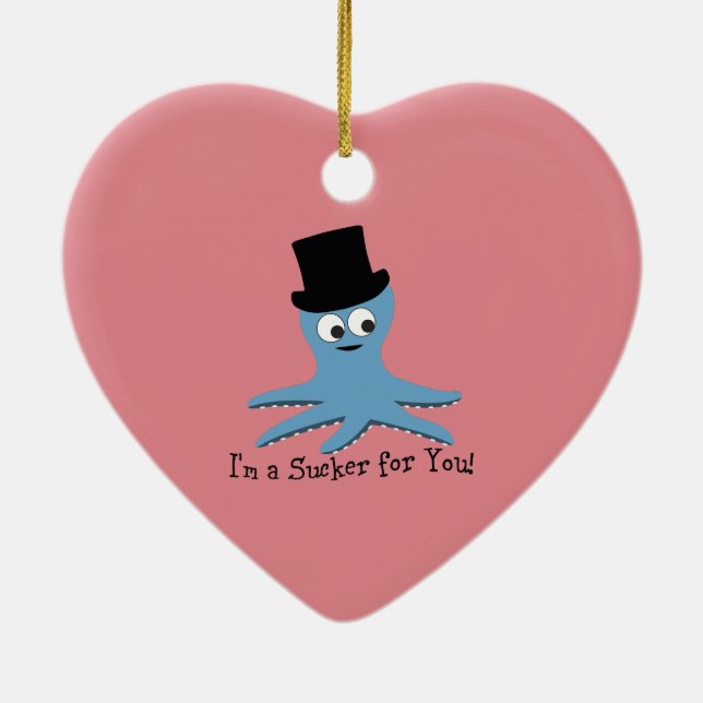 I'm A Sucker for You! Blue Octopus Ceramic Tree Decoration (Back)