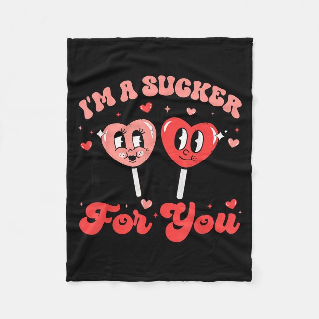 I'm A Sucker For You Candy Heart Groovy Retro Vale Fleece Blanket (Front)