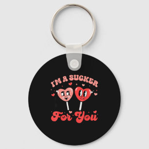 I'm A Sucker For You Candy Heart Groovy Retro Vale Key Ring