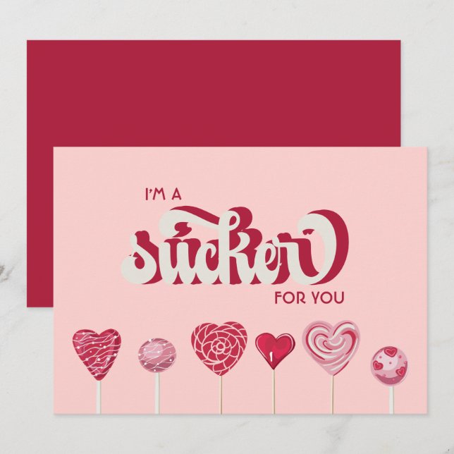 I'm a Sucker For You Lollipop Valentine Holiday Card (Front/Back)