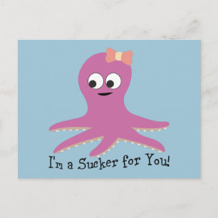 I'm a sucker for you! PinkCartoon Octopus Postcard
