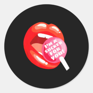 I'm A Sucker For You Red Lips Candy Lollip Valenti Classic Round Sticker