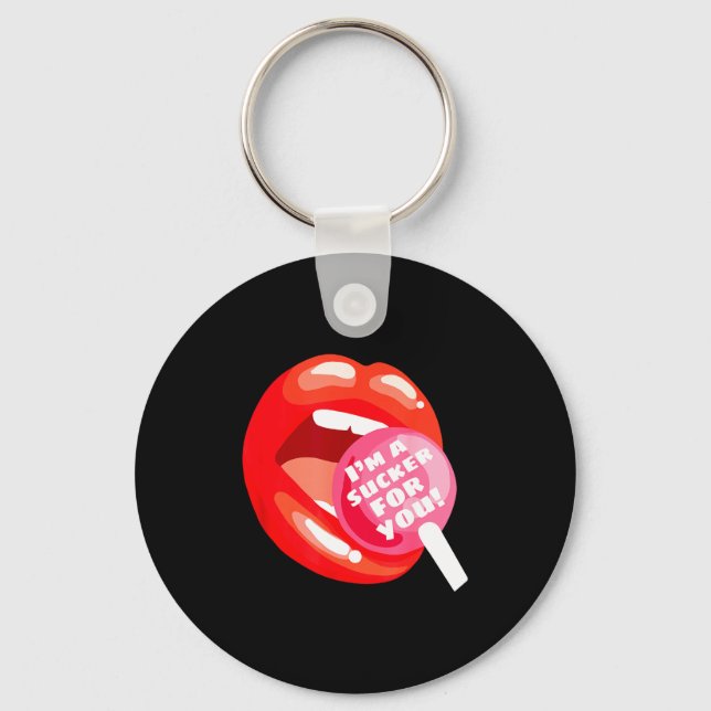 I'm A Sucker For You Red Lips Candy Lollip Valenti Key Ring (Front)