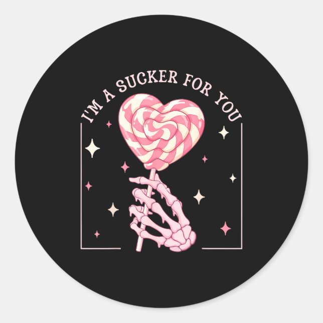 I'm A Sucker For You Skeleton Heart Candy Valentin Classic Round Sticker (Front)