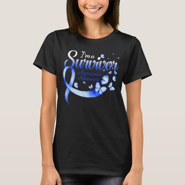 I'm A Survivor Apraxia Awareness Butterfly Ribbon  T-Shirt (Front)