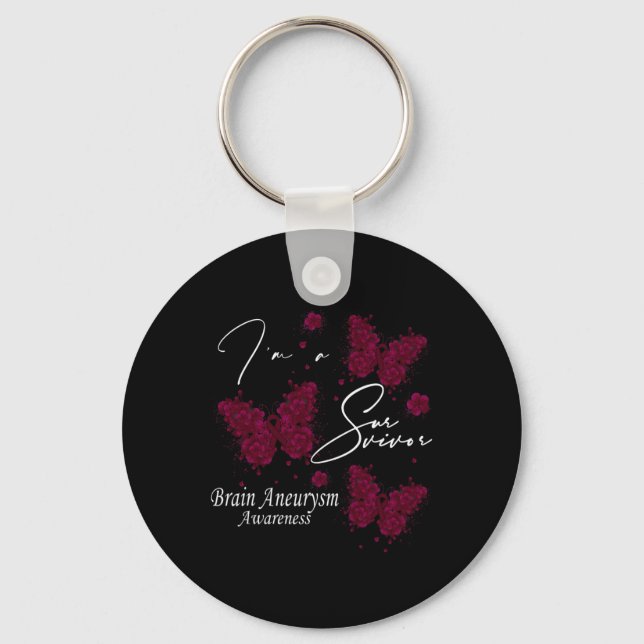 I'm A Survivor Brain Aneurysm Awareness Butterfly  Key Ring (Front)