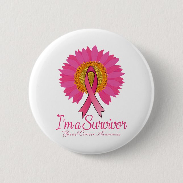 I'm A Survivor Breast Cancer Awareness Flower Pink 6 Cm Round Badge (Front)