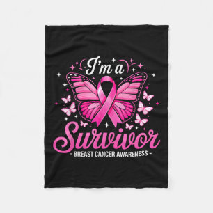Im A Survivor Butterfly Fight Breast Cancer Awaren Fleece Blanket