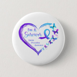 I'm A Survivor Butterfly Heart Suicide Prevention 6 Cm Round Badge