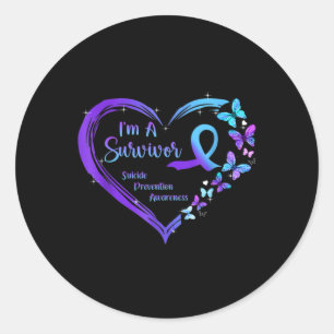 I'm A Survivor Butterfly Heart Suicide Prevention Classic Round Sticker
