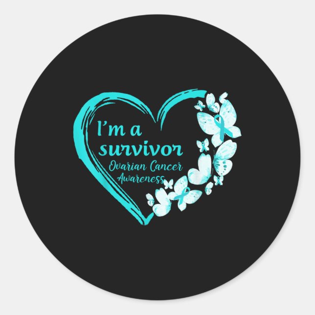 Im A Survivor Butterfly Ovarian Cancer Awareness W Classic Round Sticker (Front)