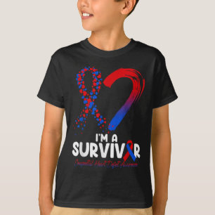 Im A Survivor Chd Awareness Red & Blue Ribbon T-Shirt