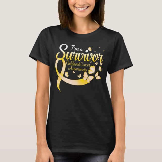 I'm A Survivor Childhood Cancer Awareness Butterfl T-Shirt (Front)