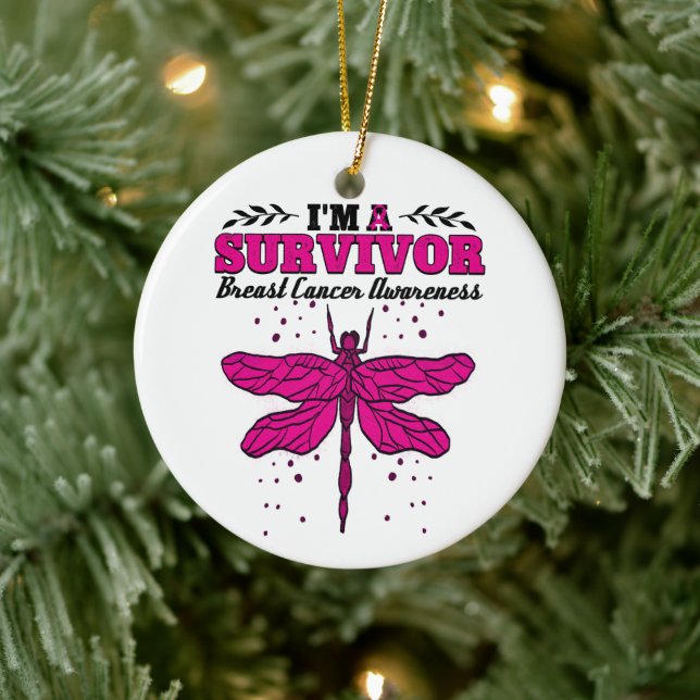 I'm A Survivor Dragonfly Breast Cancer Awareness Ceramic Tree Decoration (Tree)