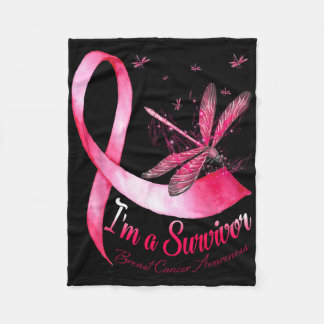 I'm A Survivor Dragonfly Breast Cancer Awareness  Fleece Blanket